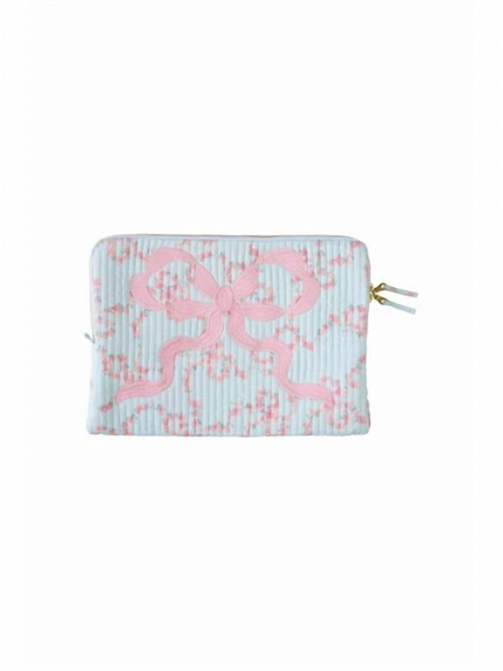 NEW LOVESHACKFANCY women's quilted bow laptop case in spruce mint